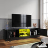 Black High Gloss 150cm TV Stand Cabinet with LED Lights 2 Doors for Living Room