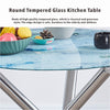 Round Grey Marble Tempered Glass Dining Table Silver Chromed Legs Dining Room