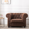 Luxury Distressed Tan Leather Reception Armchair Button Back Padded Seat Chair