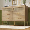 Chests of Drawers Rattan Sideboard Storage Cabinet with 6 Drawers, Oak