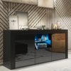 Modern 145cm TV Unit Cabinet | Black High Gloss Doors | TV Stand with Free LED