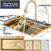 Gold LED Stainless Steel Kitchen Sink Set Single Large Bowl Inset Waterfall Tap