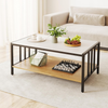 Coffee Table Rectangular 2 Tier Storage Shelf Faux Marble Metal Living Room Home
