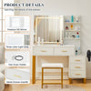 White Dressing Table With LED Lights Sliding Mirror & Stool Vanity Makeup Table