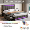 Upholstered Bed with LED Lights and 4 Storage Drawers Platform Bed Frame Grey