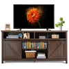 COSTWAY 150cm Sliding Barn Door TV Stand Farmhouse Flat Screen Console-Brown