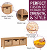 Shoe Storage Bench, Small Wooden Oak Unit with 3 Basket, Hallway Stand Organiser