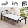 Heavy Duty Single Folding Bed Frame Guest Slatted Platform with Curved Headboard
