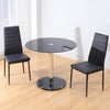 Glass Dining Table Pedestal Round Black 2/4Pcs PU Leather Padded Kitchen Chairs