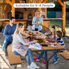 183CM Picnic Table Bench Set Outdoor Dining Table & 2 Benches Umbrella Hole