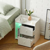 LED Bedside Table 2 Drawers with Charging Station Nightstand Cabinet White