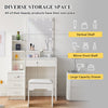 4 Drawers White Dressing Table Set Makeup Desk with Mirror Stool Shelf Storage