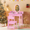 Kids Makeup Beauty Dressing Table w/ Chair & 2-Color LED Lighting-Pink