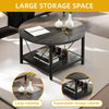 Round Coffee Table with Storage Shelf Wood for Living Room Sofa Side End Tables