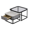 Nesting Coffee Table Side Table with Drawer High-Gloss Tabletop Square Set of 2