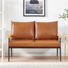 Double Sofa Armchair Faux Leather Back Cushion Metal Frame Leg Oak Armrest Brown