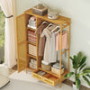 Garment Rack Bamboo Clothing Rack with Hanging Rod Storage Shelf Drawers