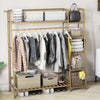 Bamboo Clothes Rail Rack Garment Hanging Coat Display Stand Shoe Storage Shelves