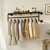 Metal Wooden Coat Rack with 3 Hooks & Shelf Wall Mounted Rack Clothes Hat Hanger