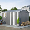 10x8FT Steel Apex Garden Shed Tool Equipment Organize W/Window Door Grey