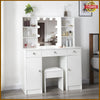 Dressing Table Makeup Desk With Mirror 10 LED Drawers Stool Vanity Set Bedroom