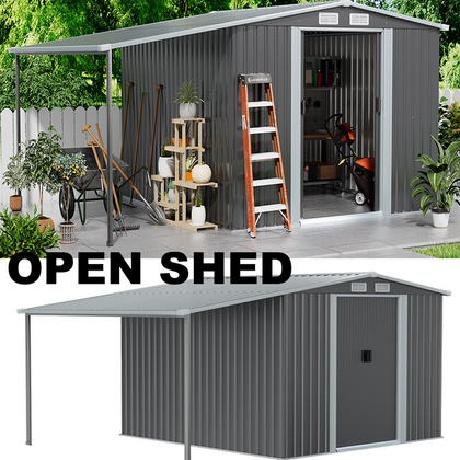 4/6/8/10FT Metal Garden Shed Apex Roof With Open Shed Tool Utility Storage House