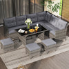 7 PCS Patio Dining Furniture PE Rattan Sectional Sofa Set with Ottomans Grey