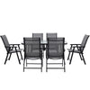 Garden Glass Table and 6 Foldable Chairs 150cm Rectangle Table Set Outdoor Black