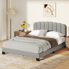 Linen Upholstered Platform Bed with Adjustable Scalloped Tufted Headboard-Grey