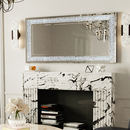Large Diamond Crushed Gems Mirror Lounge Jewelled Wall Mirror Crystal Embedded