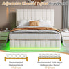 Ottoman Storage Gas Lift Up Bed Upholstered Bed Frame with LED Cream 5ft King