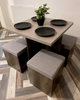 Compact Dining Table and 4 Ottoman Chairs Set Space Saving Storage Kitchen Grey