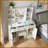 Dressing Table Bedroom Vanity LED Mirror Stool Set with Cabinet Drawer Shelves