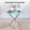 Round Grey Marble Tempered Glass Dining Table Silver Chromed Legs Dining Room