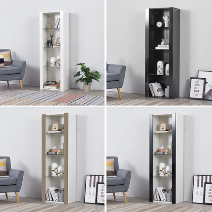 Modern Display Tall Cabinet Bookcase Shelving Units with LED Light 3 Glass Shelf