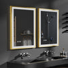 LED Illuminated Bathroom Mirror Golden Brushed Beveled Frame Makeup Wall Mirror