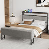 4FT6 METAL BED FRAME WITH GREY FABRIC UPHOLSTERED HEADBOARD DOUBLE BED FRAME Bft