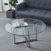 Large Round Glass Coffee Table Side Tea Table Glossy Metal X-Shaped Base Legs UK