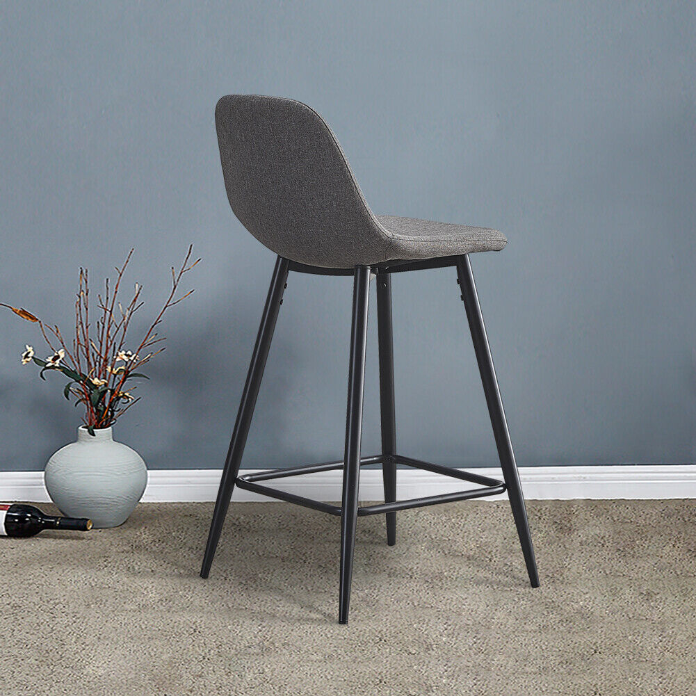 2X Bar Stools Fabric/Faux Leather Pub Chairs Breakfast Kitchen Metal Leg Modern