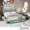 Upholstered 4FT6 Double Bed Frame with 4 Drawers LED Light Strips Velvet Fabric