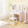 Princess Makeup Desk and Chair Set Kids Vanity Set w/Storage Drawers-White