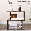 Wooden S-Shaped Cube Coffee Table - 2-Tier Storage Shelves, Rustic Brown Finish