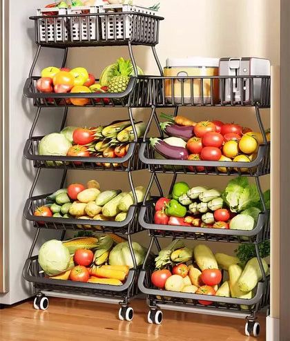 2-6 Tier Vegetable Fruit Trolley Cart Kitchen Rack Storage Basket Holder Shelf