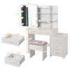 Makeup Desk Dressing Table W/ Mirror 5Drawers Slide Door Stool Vanity Set +Bulbs