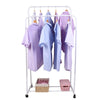 Heavy Duty Clothes Rack Garment Rail Rolling Stand Two Top Rod & Lower Storage