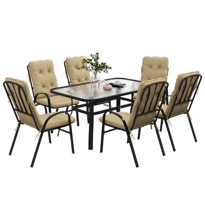 7 PCs Garden Dining Set w/ Umbrella Hole & Cushion, Beige