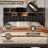 Double Bed Frame with 2 Storage Drawers, Charging and Lighting Headboard Grey