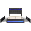 Upholstered Bed Frame Double Bed LED Lights with Storage Drawers, Headboard Grey