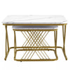 Set of 2 Fuax Marble Nesting Coffee Table Square Side End Tables with Metal Legs