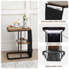 Small Sofa Side Table LED Light Coffee End Table Round Living Room with Storage